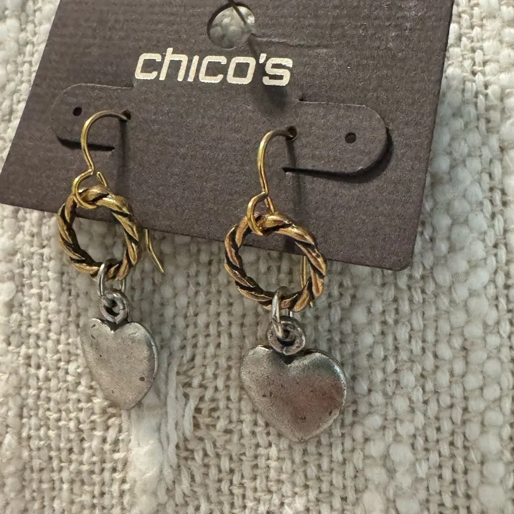 0093-Chico's Gold and Silver Heart Earrings‎